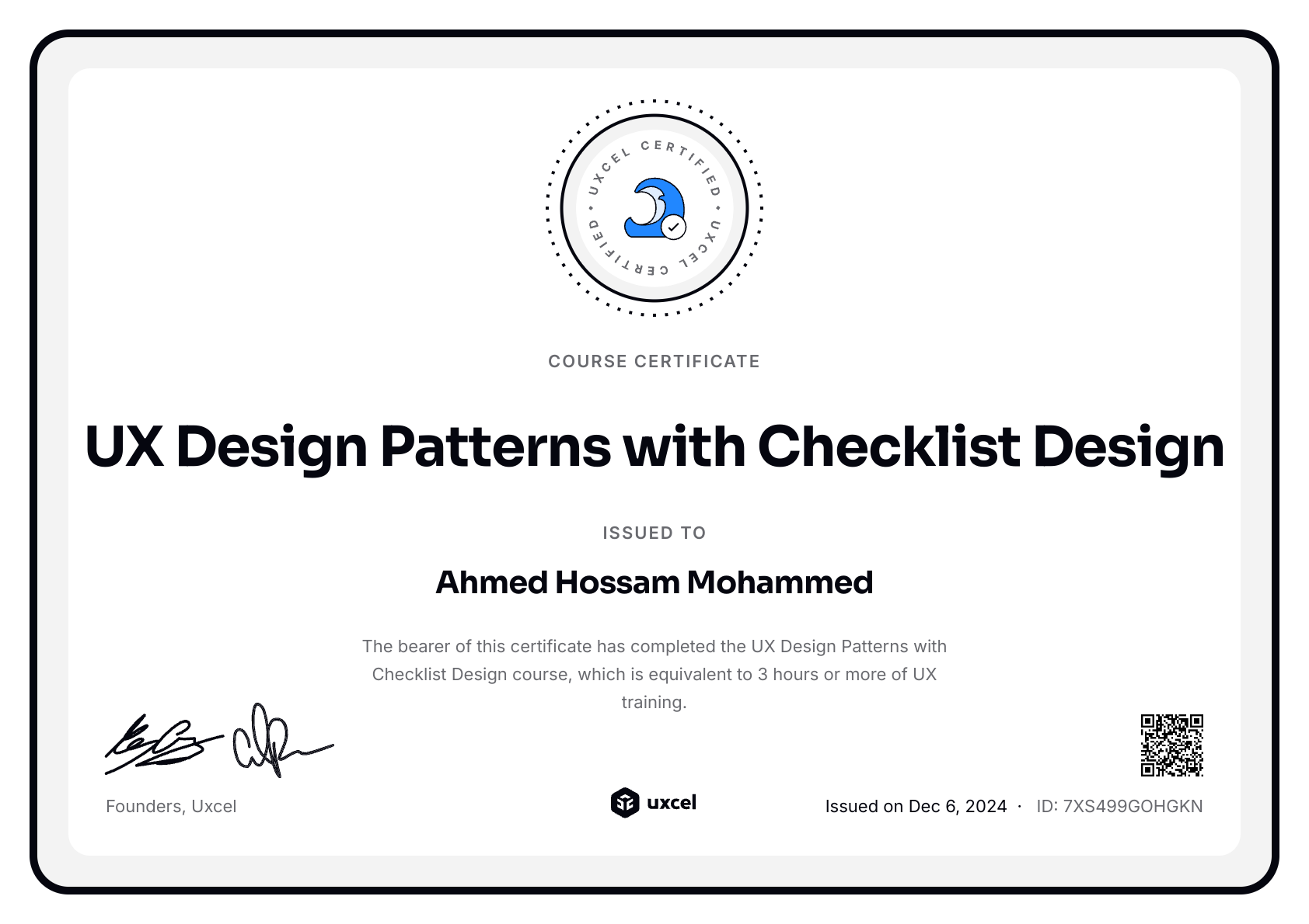 Ahmed Hossam Mohammed's certificate